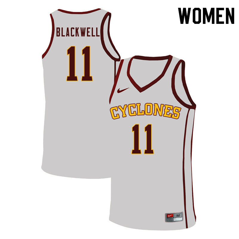 Women #11 Dudley Blackwell Iowa State Cyclones College Basketball Jerseys Sale-White